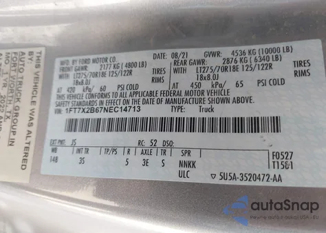 2022 Ford F-250 Xlt z USA, uszkodzony, nr VIN 1FT7X2B67NEC14713